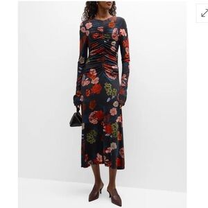 Cara Cara Maisy Long Sleeve Floral Ruched Midi Dress- Garden Flora Black